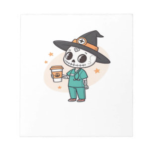 Halloween Nurse with Coffee Wearing Witches Hat Cl Notepad