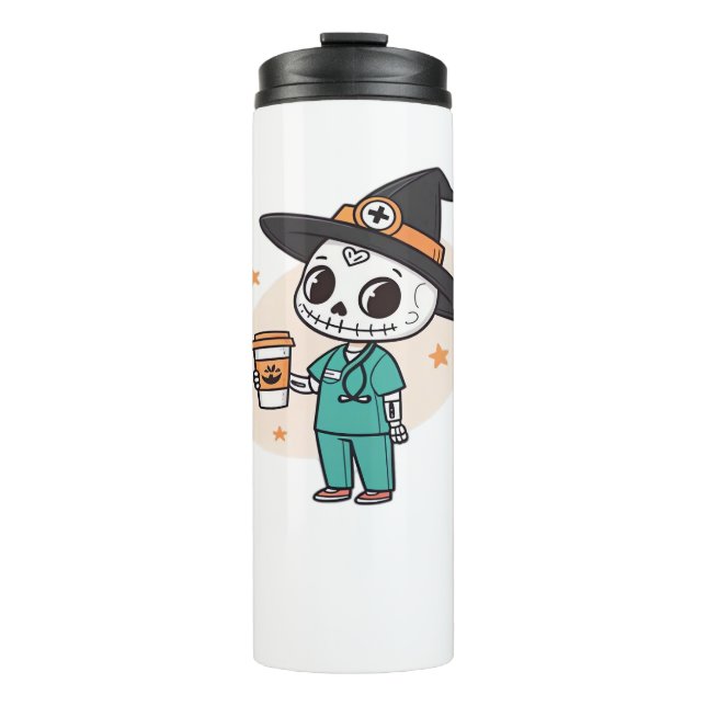 Halloween Nurse with Coffee Wearing Witches Hat Cl Thermal Tumbler (Front)