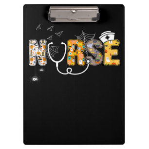 Halloween Nurse With Pumpkin Boo Spider Witch Clipboard