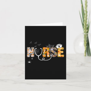 Halloween Nurse With Pumpkin Boo Spider Witch Hat Card