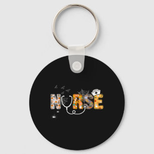 Halloween Nurse With Pumpkin Boo Spider Witch Hat Key Ring
