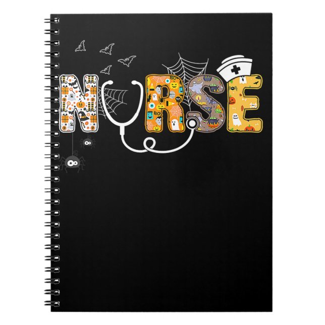 Halloween Nurse With Pumpkin Boo Spider Witch Notebook (Front)
