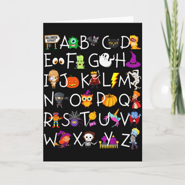 Halloween Nursery Teacher Shirt, Halloween Alphabe Card (Front)