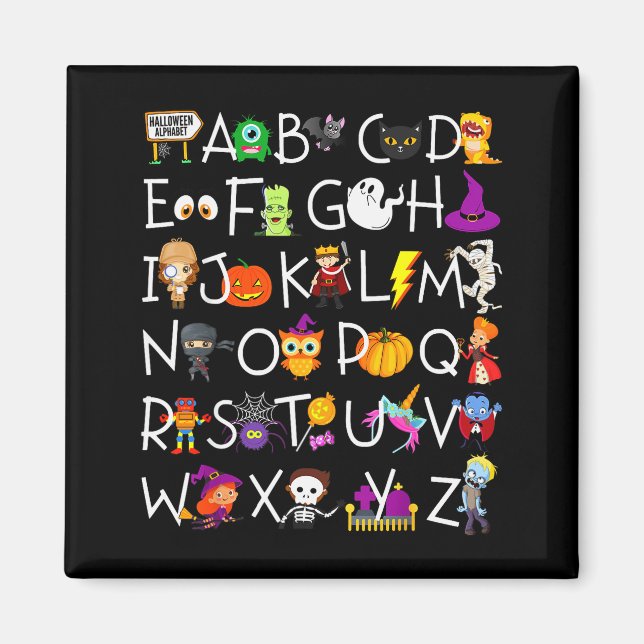 Halloween Nursery Teacher Shirt, Halloween Alphabe Magnet (Front)