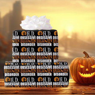 Halloween Obsessed Haunted House Black Wrapping Paper