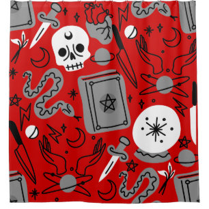 halloween occult magical mystical esoteric red shower curtain
