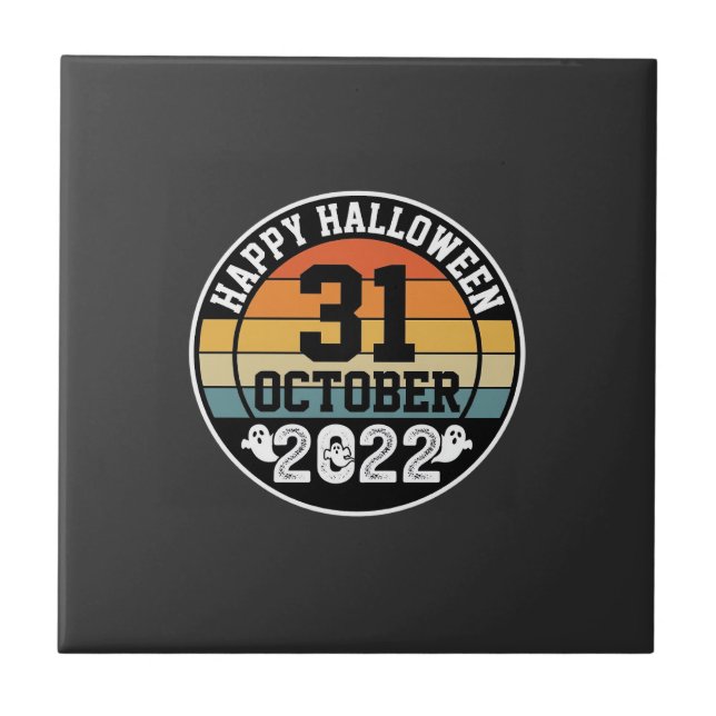 Halloween October 31 2022 Sunset Retro Design_1 Ceramic Tile (Front)