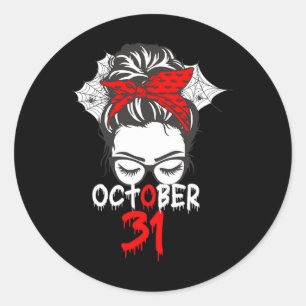 Halloween October 31 Mum Mother Spider Web Classic Round Sticker