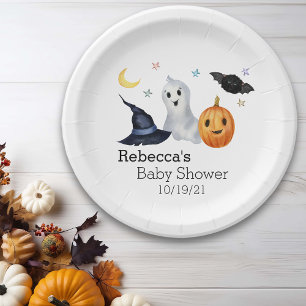 Halloween October Baby Shower Ghost  Boo Paper Plate