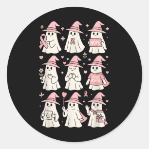 Halloween October Breast Cancer Awareness Pink Cut Classic Round Sticker