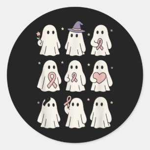 Halloween October Breast Cancer Awareness Pink Cut Classic Round Sticker
