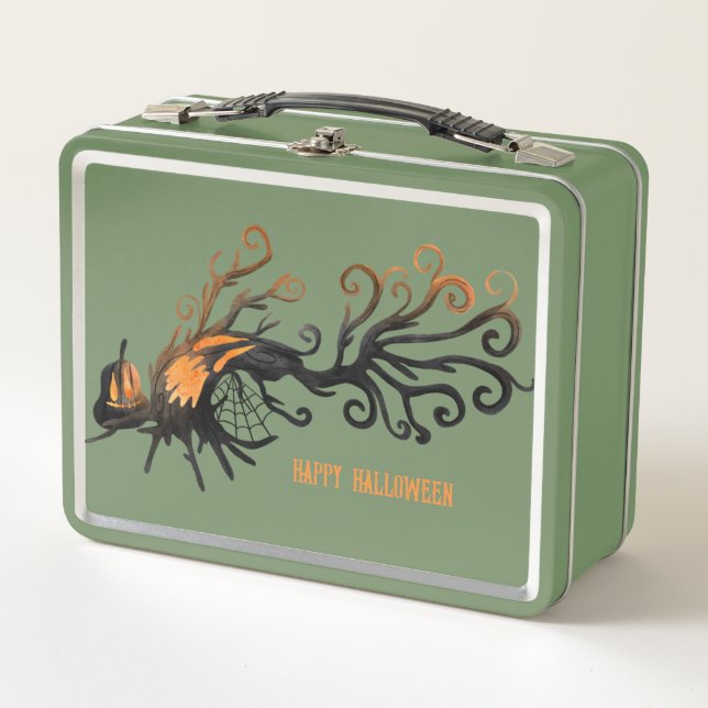 Halloween/October/Fall/pumpkin tree Metal Lunch Box (Front)