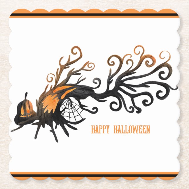 Halloween/October/Fall/pumpkin tree Paper Coaster (Front)