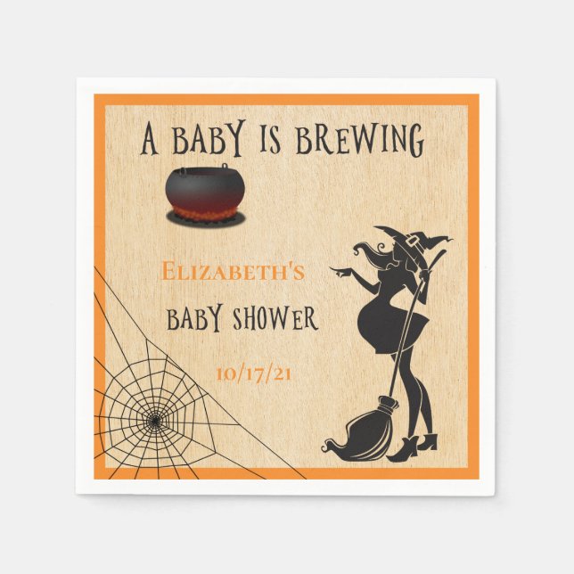 Halloween October Witch Brewing Baby Shower Napkin (Front)