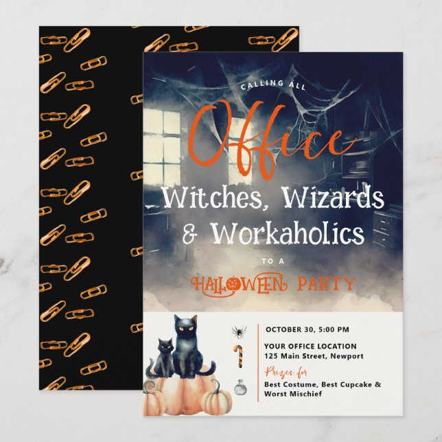 Halloween Office Party Business Corporate Cats Invitation (Front/Back)