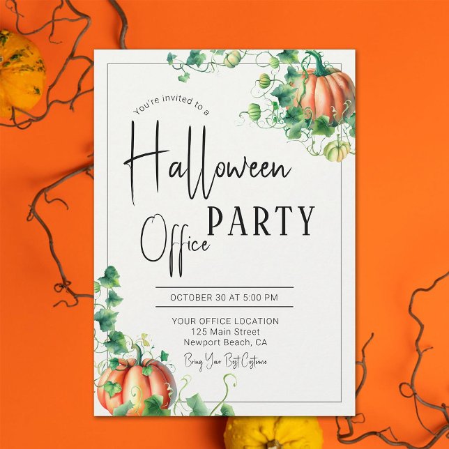 Halloween Office Party Fun Team Pumpkin Vines Chic Invitation (halloween office corporate business party invitation pumpkin vines botanical frame elegant modern )