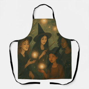 Halloween Oil Painting of Witches in the Woods Apron