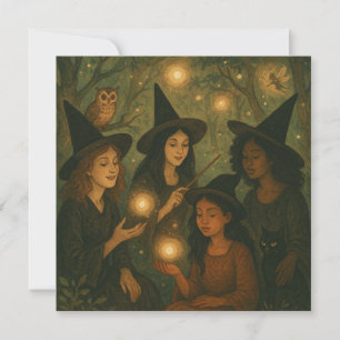 Halloween Oil Painting of Witches in the Woods Card