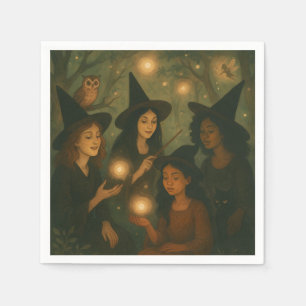 Halloween Oil Painting of Witches in the Woods Napkin