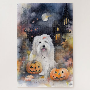 Halloween Old English Sheepdog With Pumpkins Scary Jigsaw Puzzle