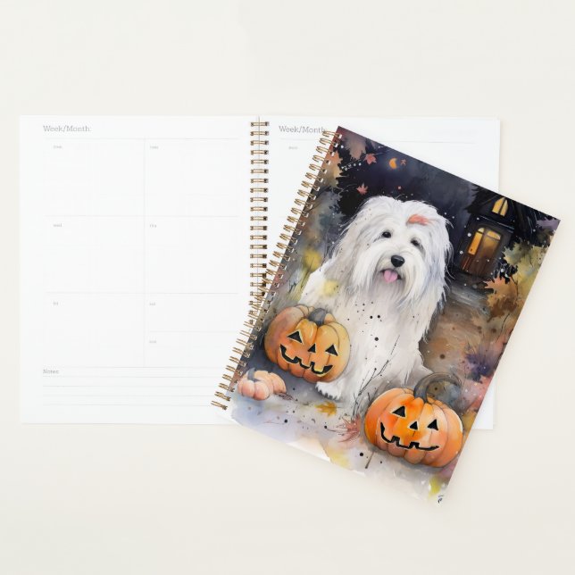 Halloween Old English Sheepdog With Pumpkins Scary Planner (Display)