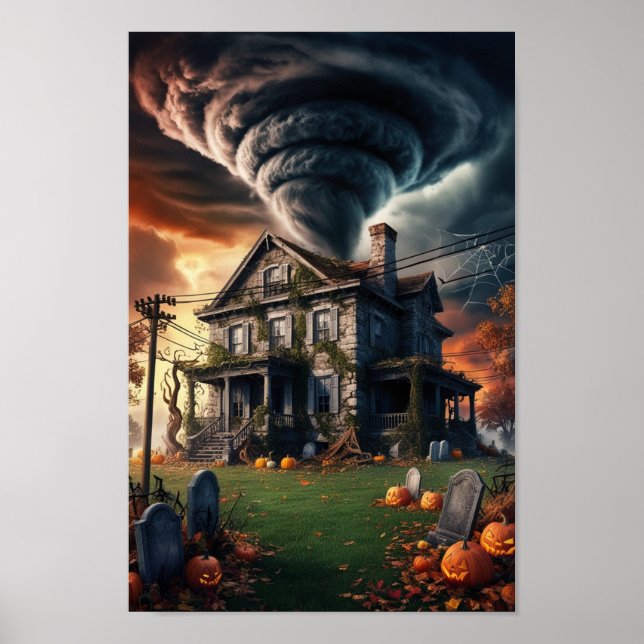 halloween old house in tornado  poster (Front)