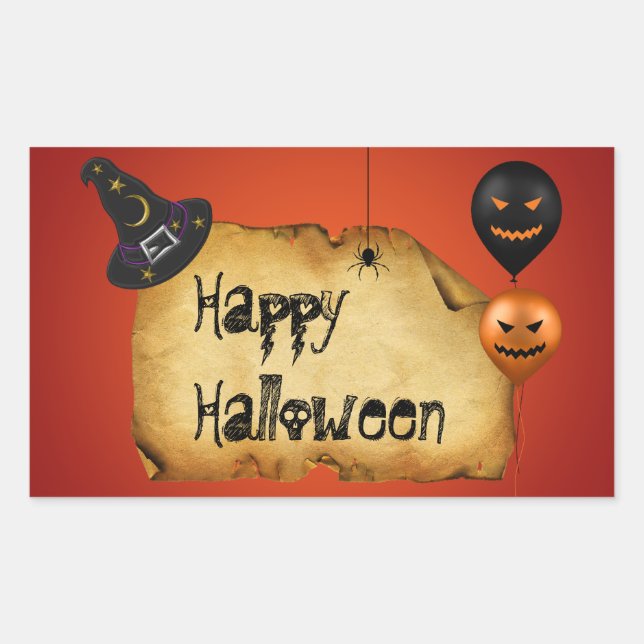 Halloween Old Parchment Greeting Rectangular Sticker (Front)