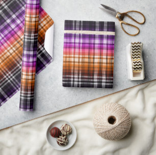 Halloween Ombre Plaid in Orange Purple Black Wrapping Paper