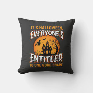 Halloween One Good Scare Haunted House Quote Cushion