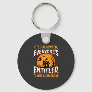 Halloween One Good Scare Haunted House Quote Key Ring
