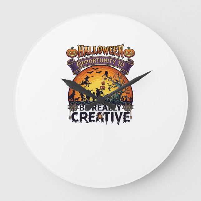 Halloween Opportunity Be Really Creative Witch Tre Large Clock (Front)