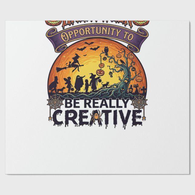 Halloween Opportunity Be Really Creative Witch Tre Wrapping Paper (Flat)