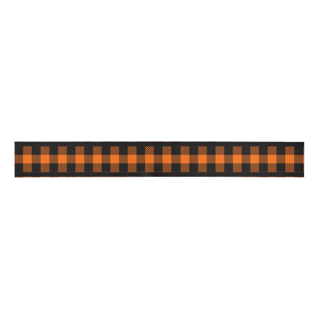 Halloween Orange and Black Plaid Ribbon Grosgrain Ribbon (Front)