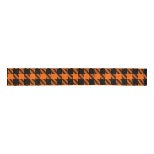 Halloween Orange and Black Plaid Ribbon Grosgrain Ribbon (Front)