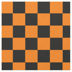 Halloween Orange Black Checkered Pattern Design Fabric