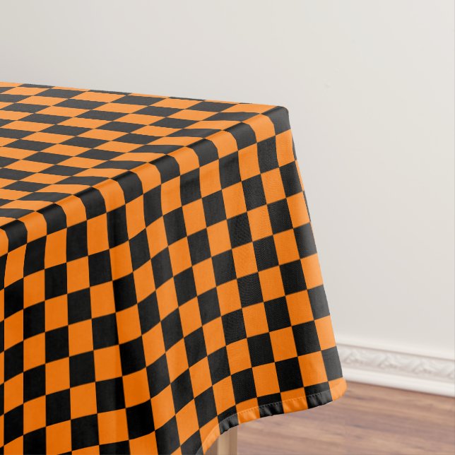 Halloween Orange Black Chequered Party Home Decor Tablecloth (In Situ)