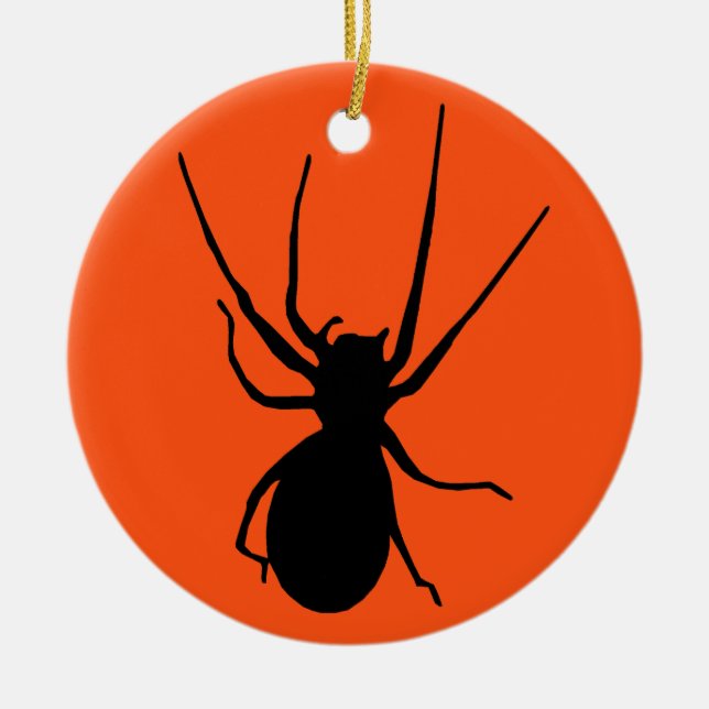 Halloween Orange Black Creepy Spider Ornament (Front)