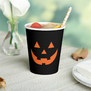 Halloween orange & black Jack o lantern pumpkin Paper Cups