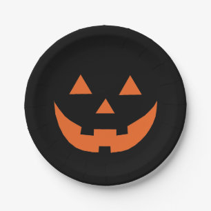 Halloween orange black Jack o lantern scary funny  Paper Plate