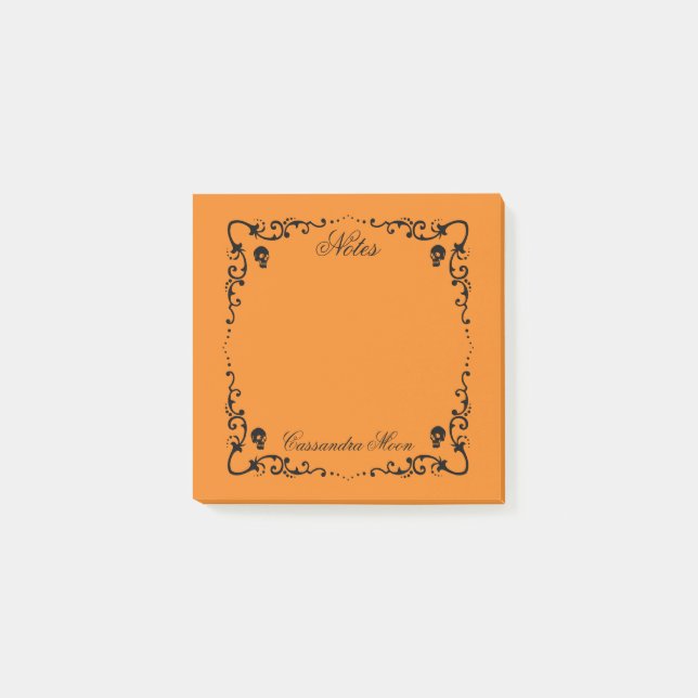 Halloween Orange & Black Magic Border Personalised Post-it Notes (Front)