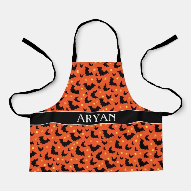 Halloween Orange Black Minimal Pattern Apron (Front)
