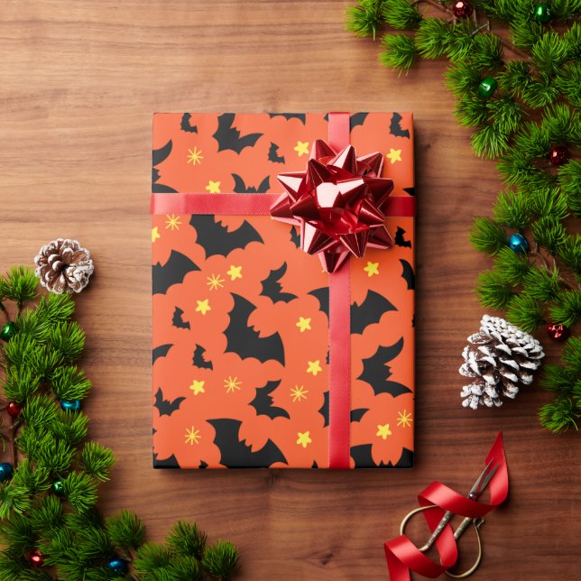 Halloween Orange Black Minimal Pattern Wrapping Paper (Holiday Gift)