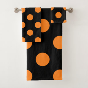 Halloween Orange Black Polka Dot Bath Towel Set