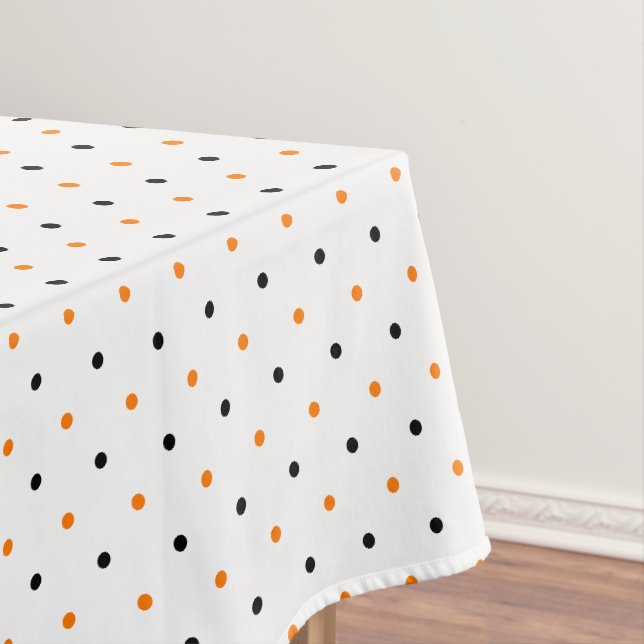Halloween Orange Black Polka Dots Chic Party Decor Tablecloth (In Situ)