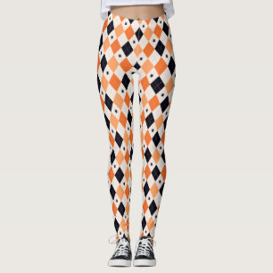 Halloween Orange & Black Spider Argyle Pattern Leggings