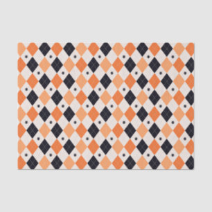Halloween Orange & Black Spider Argyle Pattern Tissue Paper