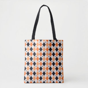 Halloween Orange & Black Spider Argyle Pattern Tote Bag