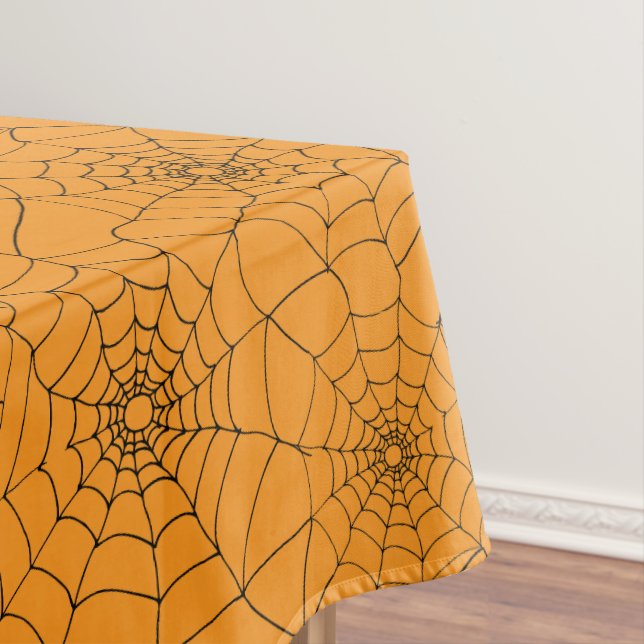 Halloween Orange Black Spiders Web Cobwebs Tablecloth (In Situ)