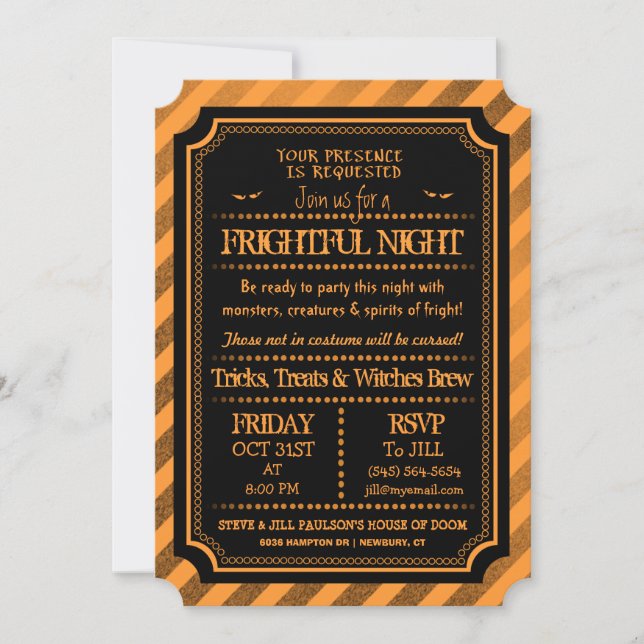 Halloween Orange & Black Spooky Frightful Night Invitation (Front)