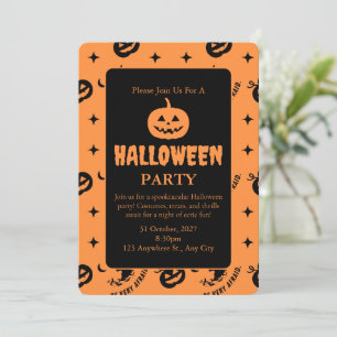Halloween Orange Black Spooky Pumpkin Witch Invitation